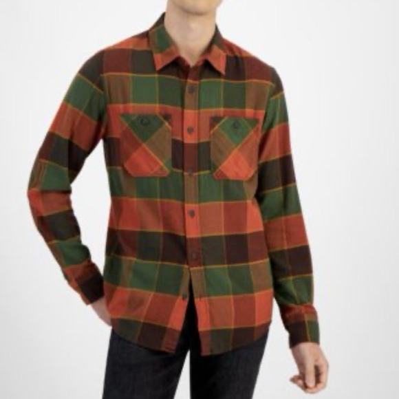 Sun + Stone Mens M  Button Up Flannel Shirt Green Plaid Tartan Oeko Tex Fall NWT - Picture 10 of 10